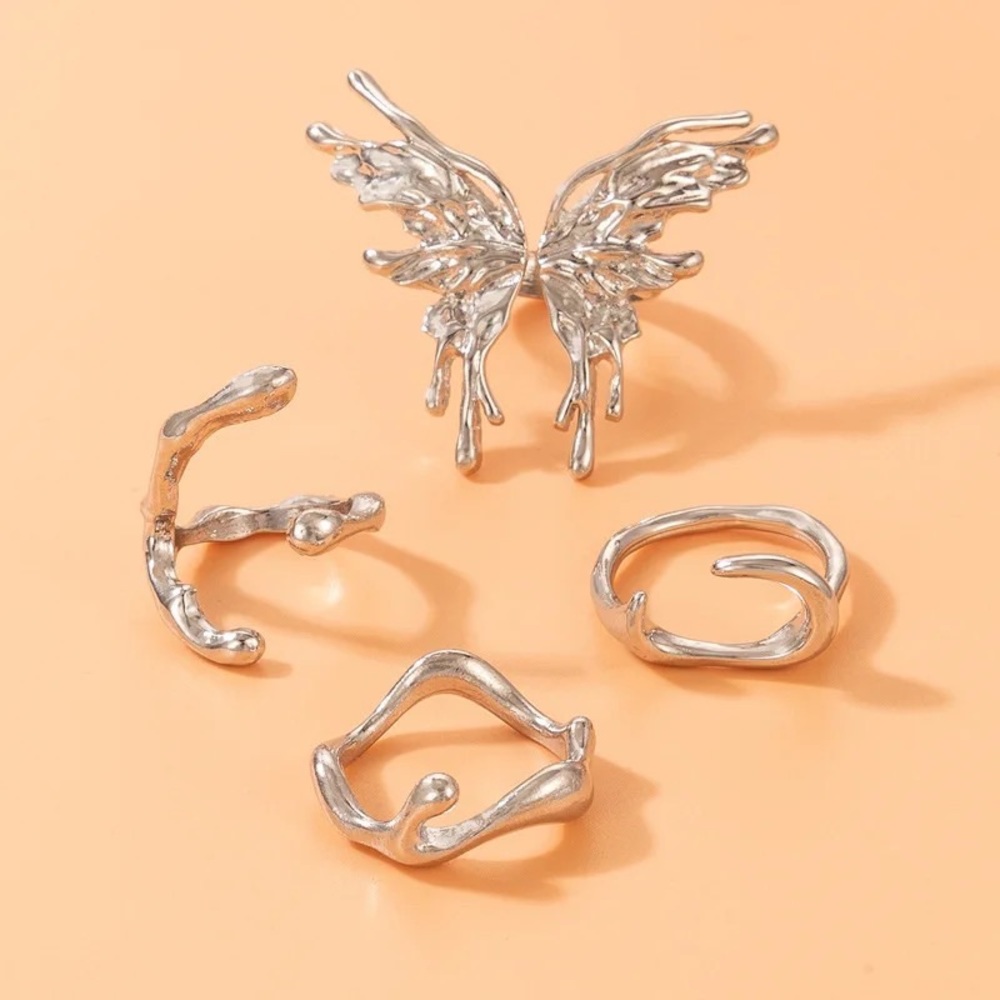 DRIPPING SILVER RINGS | SET OF 4 RINGS - Picture 2 of 6